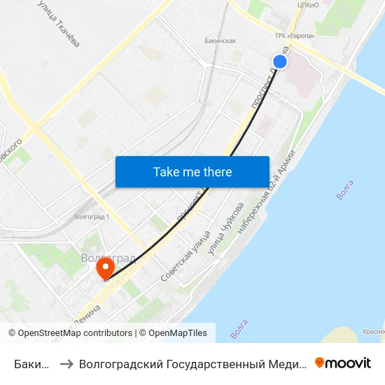 Бакинская to Волгоградский Государственный Медицинский Университет map