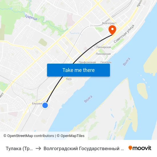 Тулака (Троллейбус) to Волгоградский Государственный Медицинский Университет map