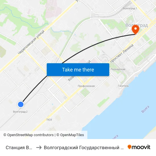 Станция Волгоград-2 to Волгоградский Государственный Медицинский Университет map
