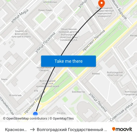 Краснознаменская to Волгоградский Государственный Медицинский Университет map