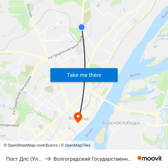Пост Дпс (Ул. Менделеева) to Волгоградский Государственный Медицинский Университет map