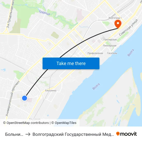 Больница №7 to Волгоградский Государственный Медицинский Университет map