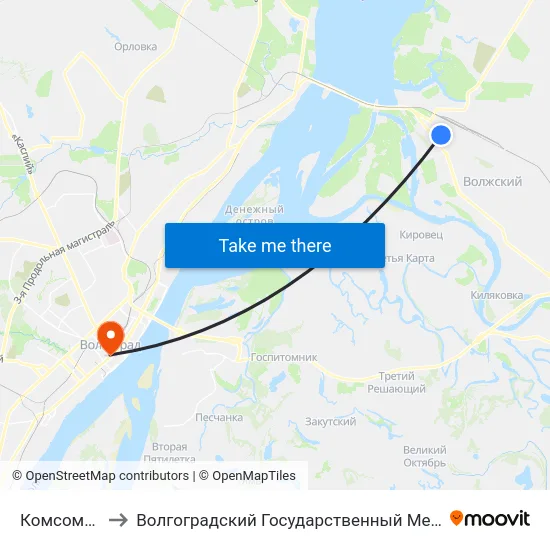 Комсомольская to Волгоградский Государственный Медицинский Университет map