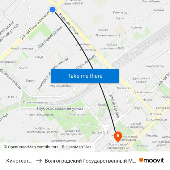 Кинотеатр Родина to Волгоградский Государственный Медицинский Университет map