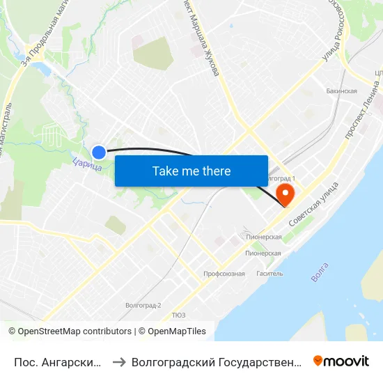 Пос. Ангарский (Ул. Полоненко) to Волгоградский Государственный Медицинский Университет map