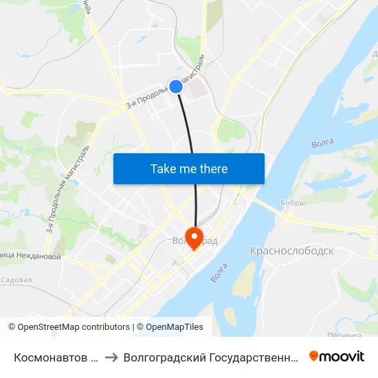 Космонавтов (Ул. Землячки) to Волгоградский Государственный Медицинский Университет map
