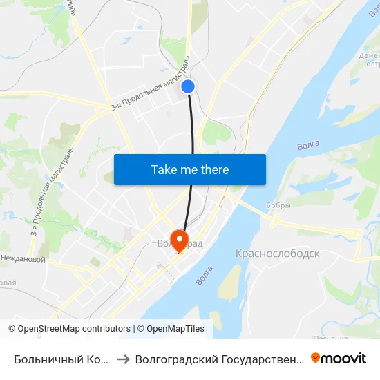 Больничный Комплекс (Конечная) to Волгоградский Государственный Медицинский Университет map