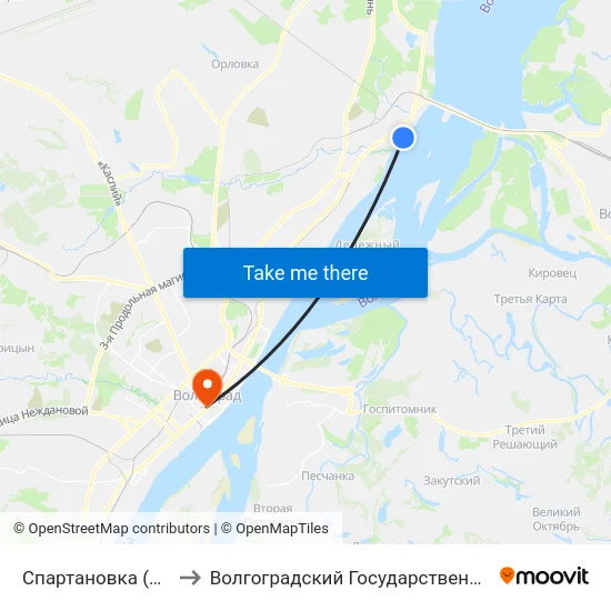 Спартановка (Улица Кастерина) to Волгоградский Государственный Медицинский Университет map