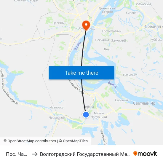Пос. Чапурники to Волгоградский Государственный Медицинский Университет map