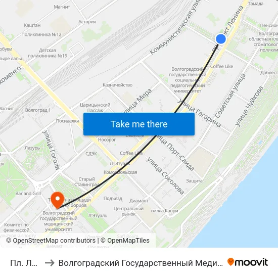 Пл. Ленина to Волгоградский Государственный Медицинский Университет map