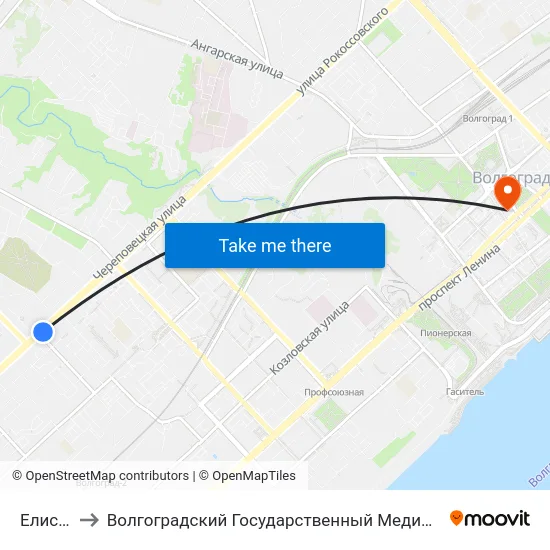 Елисеева to Волгоградский Государственный Медицинский Университет map