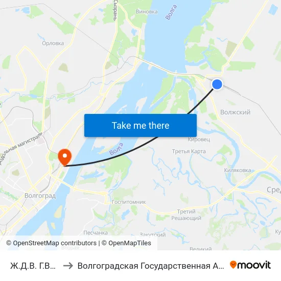 Ж.Д.В. Г.Волжский (А) to Волгоградская Государственная Академия Физической Культуры map