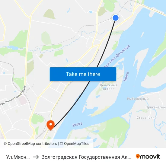 Ул.Мясникова (А) to Волгоградская Государственная Академия Физической Культуры map