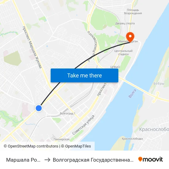 Маршала Рокоссовского (А) to Волгоградская Государственная Академия Физической Культуры map