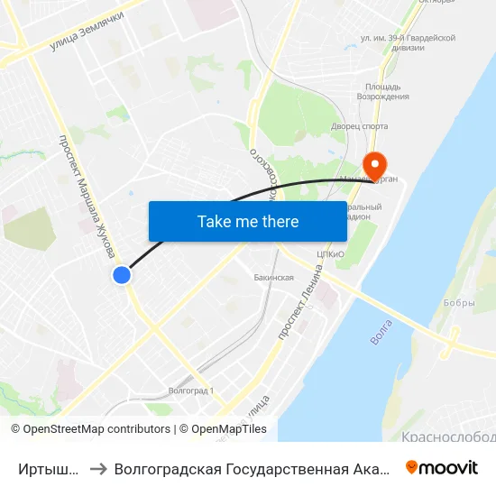 Иртышская (Б) to Волгоградская Государственная Академия Физической Культуры map