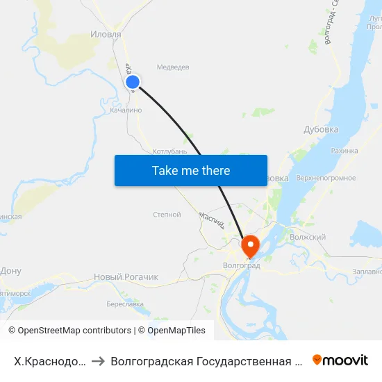 Х.Краснодонский Тр. (А) to Волгоградская Государственная Академия Физической Культуры map