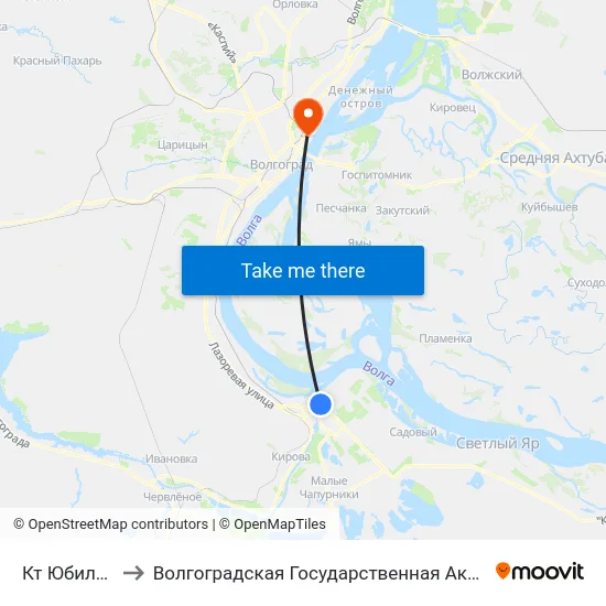 Кт Юбилейный (А) to Волгоградская Государственная Академия Физической Культуры map