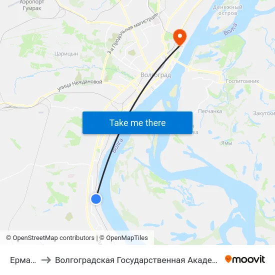 Ермана (А) to Волгоградская Государственная Академия Физической Культуры map
