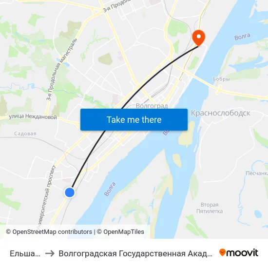 Ельшанка (А) to Волгоградская Государственная Академия Физической Культуры map