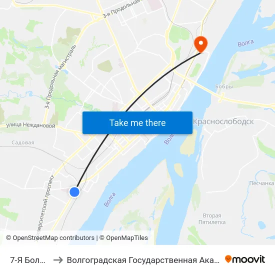 7-Я Больница (Б) to Волгоградская Государственная Академия Физической Культуры map