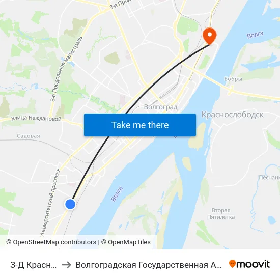 З-Д Красная Заря (Б) to Волгоградская Государственная Академия Физической Культуры map