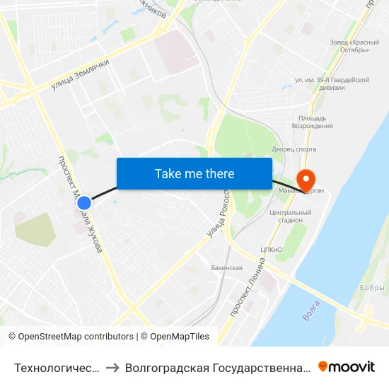 Технологический Колледж (А) to Волгоградская Государственная Академия Физической Культуры map