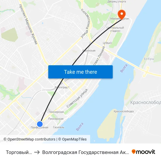 Торговый Центр (А) to Волгоградская Государственная Академия Физической Культуры map