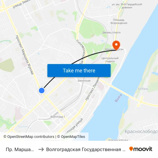 Пр. Маршала Жукова (А) to Волгоградская Государственная Академия Физической Культуры map