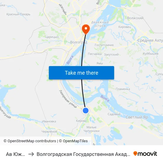 Ав Южный (А) to Волгоградская Государственная Академия Физической Культуры map