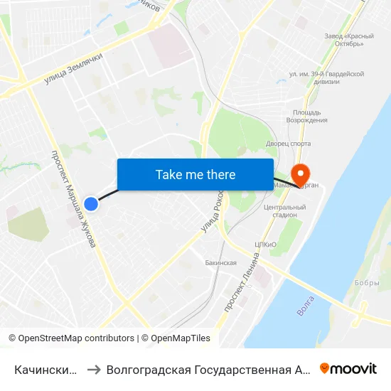 Качинский Рынок (Б) to Волгоградская Государственная Академия Физической Культуры map