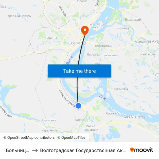 Больница №10 (Б) to Волгоградская Государственная Академия Физической Культуры map