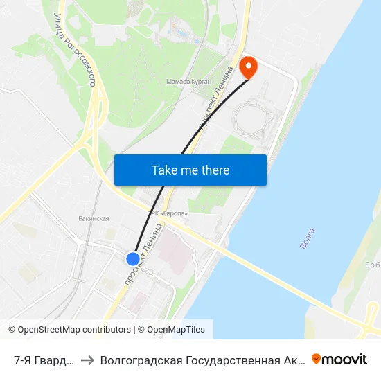 7-Я Гвардейская (А) to Волгоградская Государственная Академия Физической Культуры map