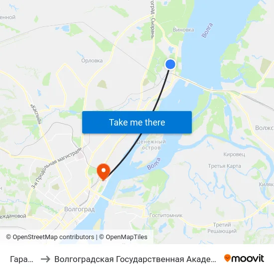 Гаражи (А) to Волгоградская Государственная Академия Физической Культуры map