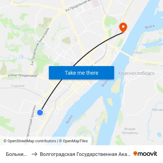 Больница №7 (Б) to Волгоградская Государственная Академия Физической Культуры map