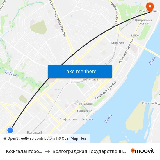 Кожгалантерейная Фабрика (А) to Волгоградская Государственная Академия Физической Культуры map