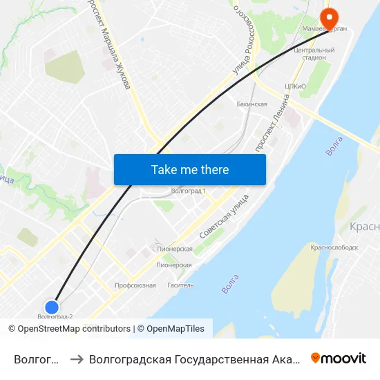 Волгоград-2 (А) to Волгоградская Государственная Академия Физической Культуры map