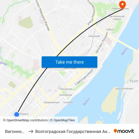 Вагонное Депо (А) to Волгоградская Государственная Академия Физической Культуры map
