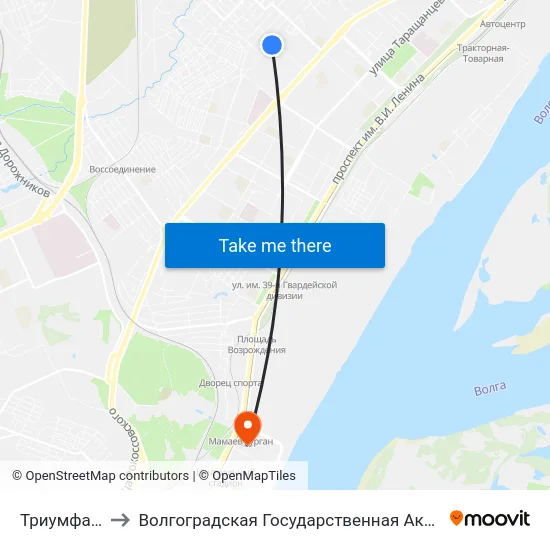 Триумфальная (Б) to Волгоградская Государственная Академия Физической Культуры map
