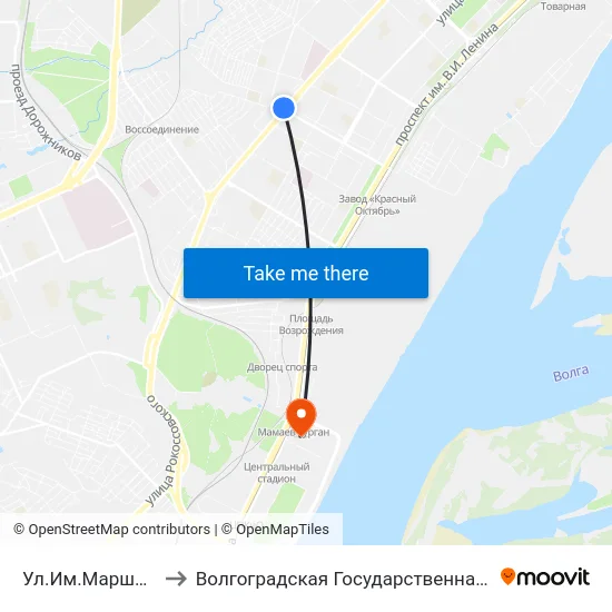 Ул.Им.Маршала Еременко (А) to Волгоградская Государственная Академия Физической Культуры map