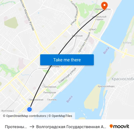 Протезный Завод (Б) to Волгоградская Государственная Академия Физической Культуры map