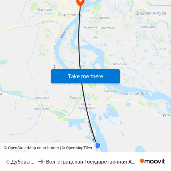 С.Дубовый Овраг (Б) to Волгоградская Государственная Академия Физической Культуры map