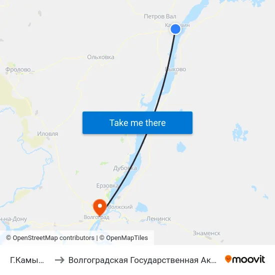 Г.Камышин Ас (Б) to Волгоградская Государственная Академия Физической Культуры map