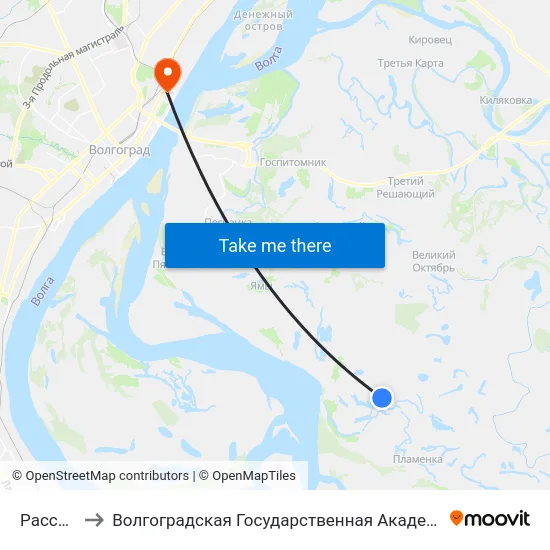 Рассвет (А) to Волгоградская Государственная Академия Физической Культуры map