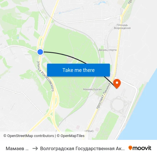 Мамаев Курган (Б) to Волгоградская Государственная Академия Физической Культуры map