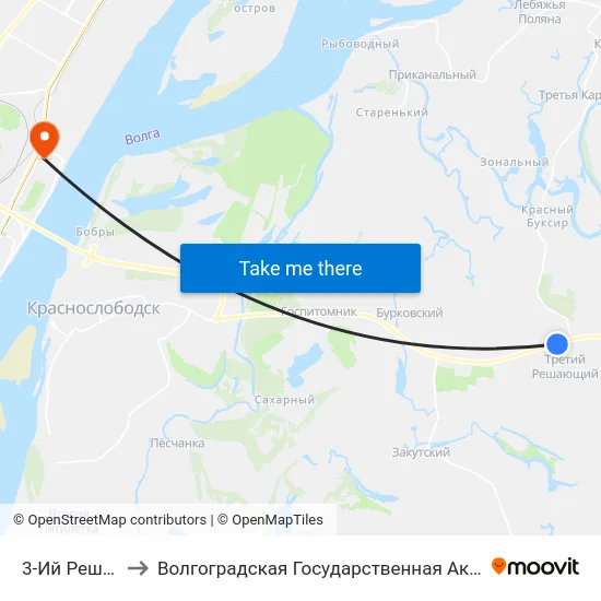3-Ий Решающий (Б) to Волгоградская Государственная Академия Физической Культуры map