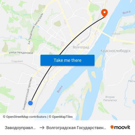 Заводоуправление Им.Петрова (Б) to Волгоградская Государственная Академия Физической Культуры map