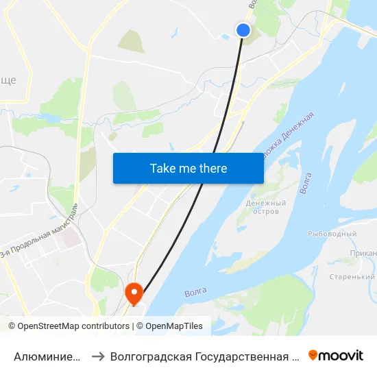 Алюминиевый Завод (А) to Волгоградская Государственная Академия Физической Культуры map
