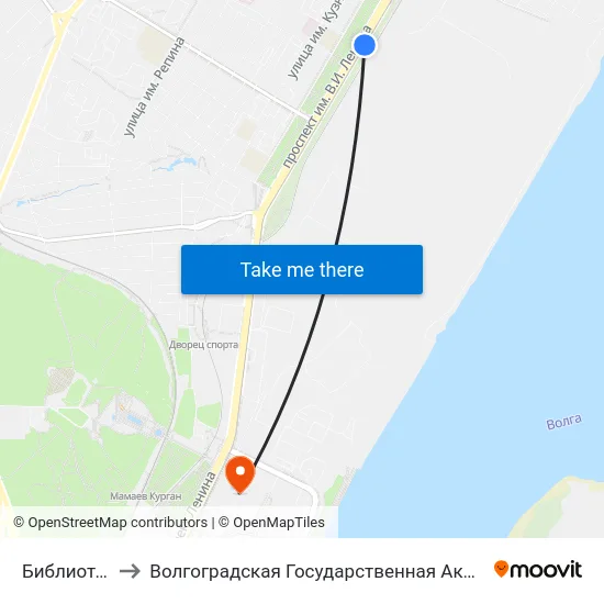 Библиотечная (А) to Волгоградская Государственная Академия Физической Культуры map