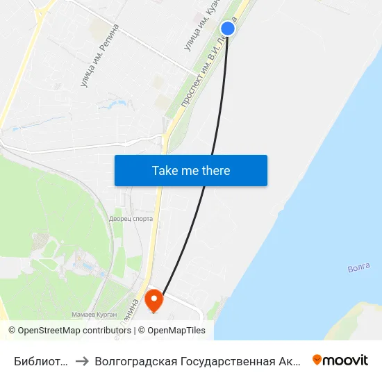 Библиотечная (Б) to Волгоградская Государственная Академия Физической Культуры map