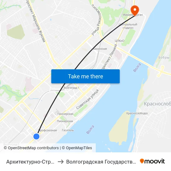 Архитектурно-Строительный Университет (Б) to Волгоградская Государственная Академия Физической Культуры map